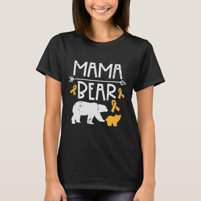 Mama Bear Childhood Cancer Ribbon Awareness Mum Mo T-Shirt (Front)