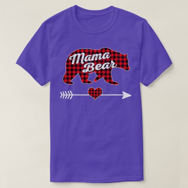 Mama Bear Christmas Pajama Red Buffalo Plaid Famil T-Shirt (Design Front)
