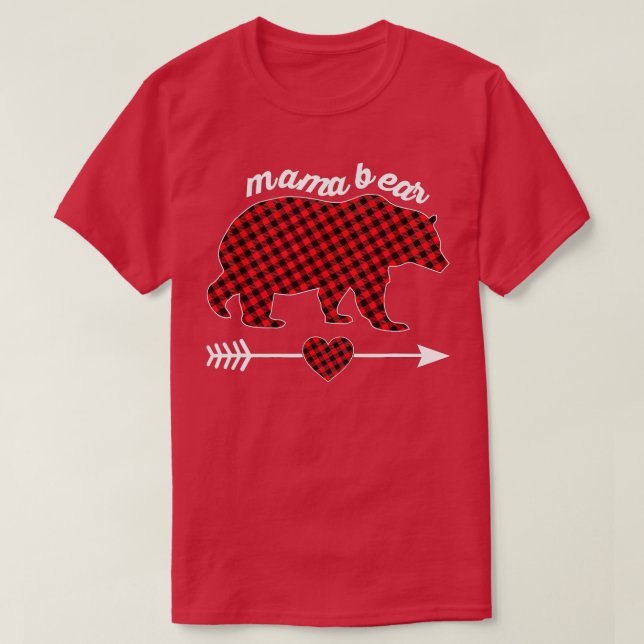 Mama Bear Christmas Pajama Red Buffalo Plaid Famil T-Shirt (Design Front)