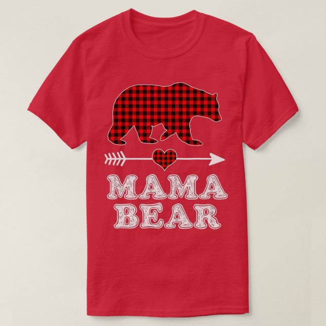 Mama Bear Christmas Pajama Red Buffalo Plaid Famil T-Shirt (Design Front)
