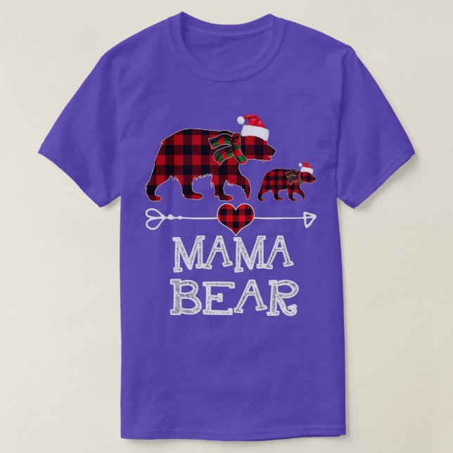 Mama Bear Christmas Pajama Red Plaid Buffalo Famil T-Shirt (Design Front)
