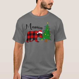Mama Bear Christmas Pajama Red Plaid Buffalo Famil T-Shirt