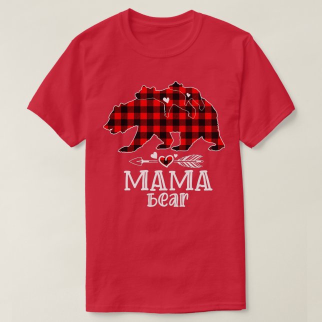 Mama Bear Christmas Pajama Red Plaid Buffalo Famil T-Shirt (Design Front)