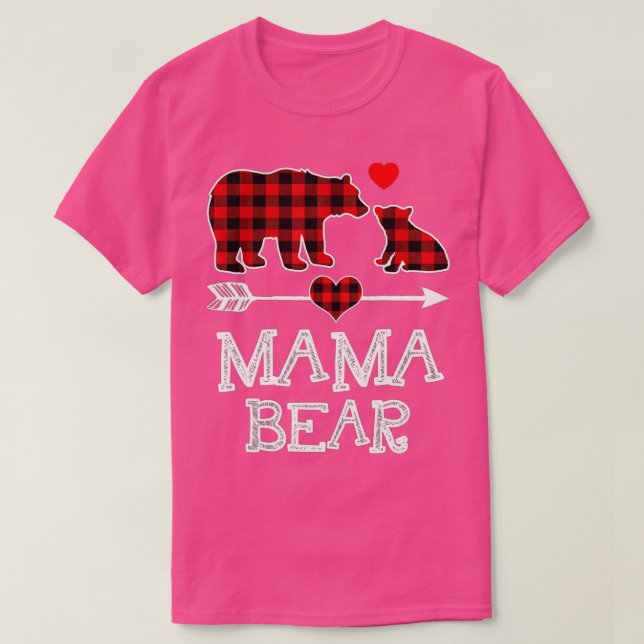 Mama Bear Christmas Pajama Red Plaid Buffalo Famil T-Shirt (Design Front)