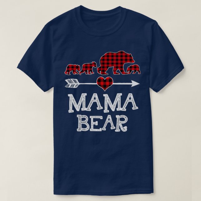 Mama Bear Christmas Pajama Red Plaid Buffalo Famil T-Shirt (Design Front)