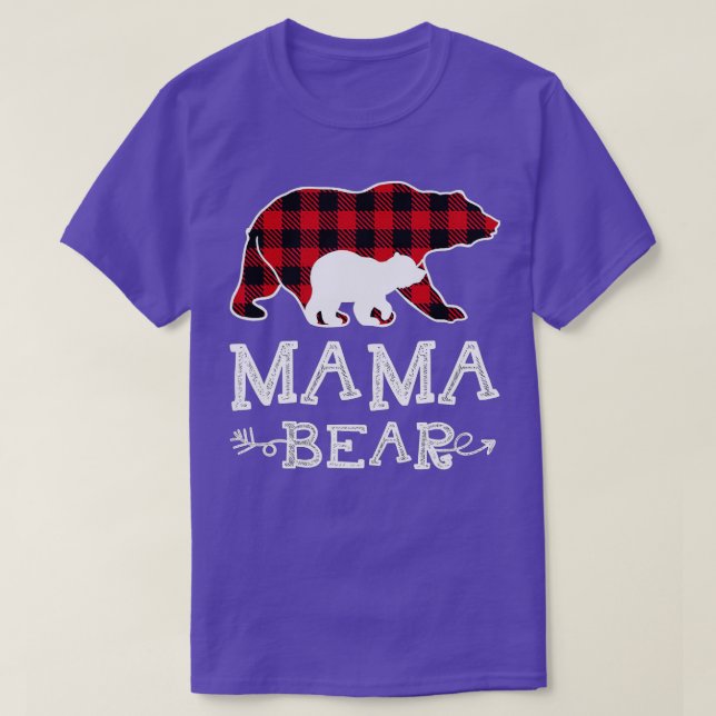 Mama Bear Christmas Pajama Red Plaid Buffalo Famil T-Shirt (Design Front)