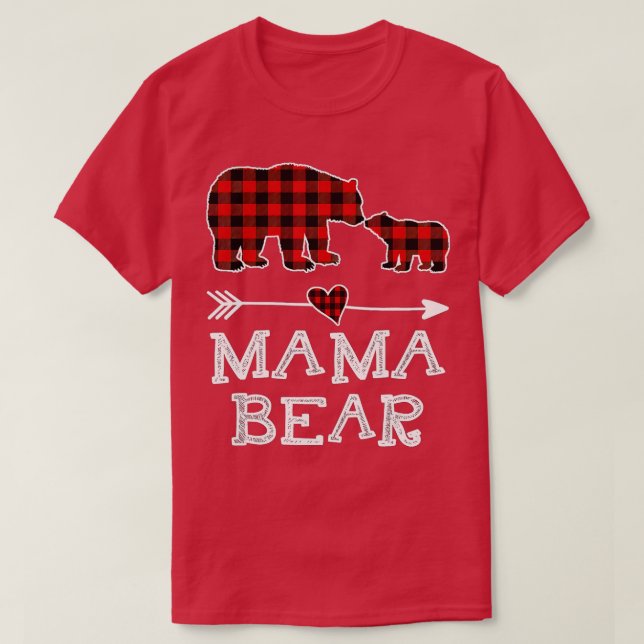 Mama Bear Christmas Pajama Red Plaid Buffalo Famil T-Shirt (Design Front)