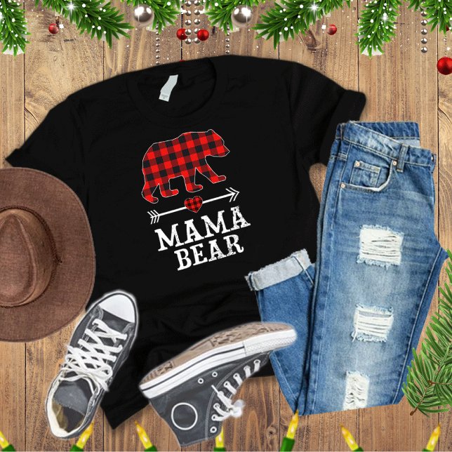 Mama Bear Christmas Pajama Red Plaid Buffalo T-Shirt (Creator Uploaded)