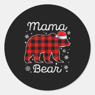 Mama Bear Christmas Pajamas Red Plaid Buffalo Fami Classic Round Sticker