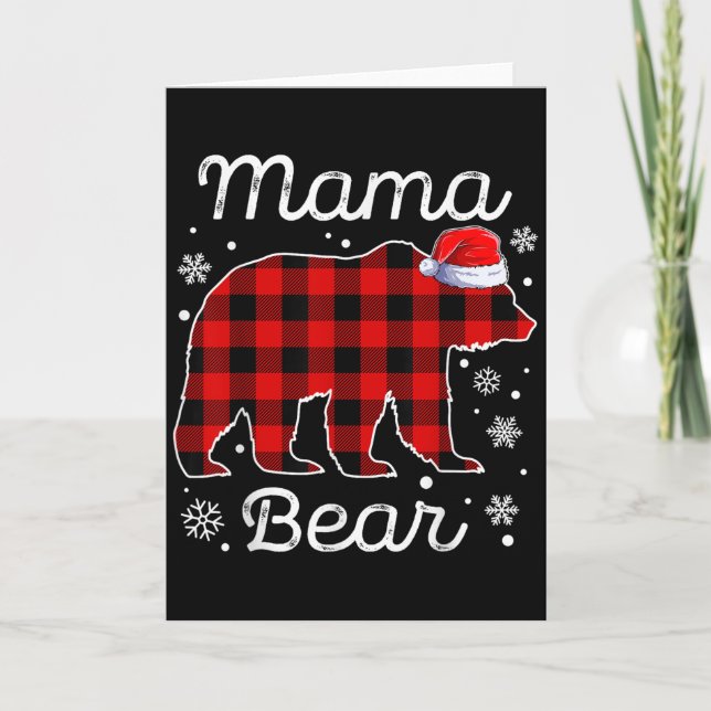Mama Bear Christmas Pyjamas Red Plaid Buffalo Fami Card (Front)