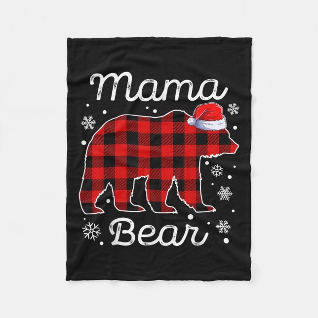 Mama Bear Christmas Pyjamas Red Plaid Buffalo Fami Fleece Blanket (Front)