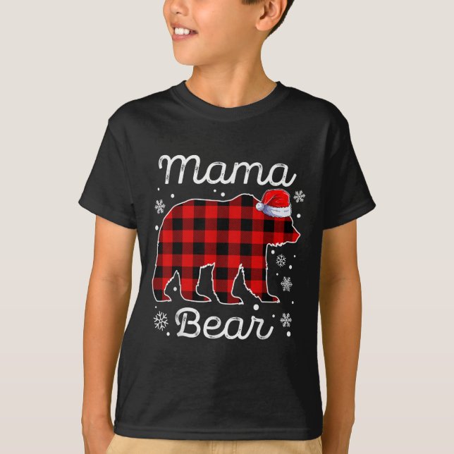 Mama Bear Christmas Pyjamas Red Plaid Buffalo Fami T-Shirt (Front)