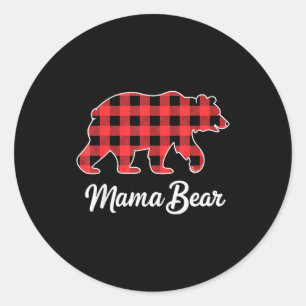 Mama Bear Christmas Red Buffalo Plaid Family Match Classic Round Sticker