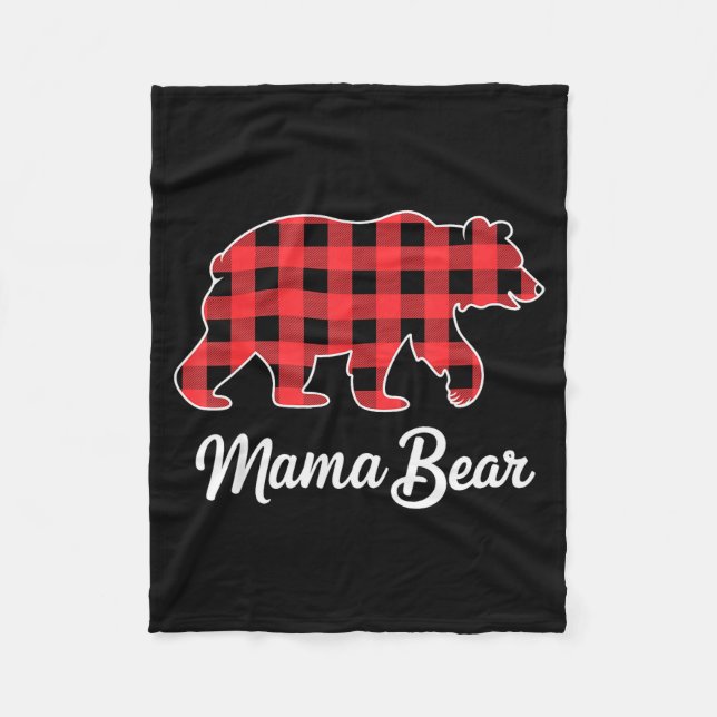 Mama Bear Christmas Red Buffalo Plaid Family Match Fleece Blanket (Front)