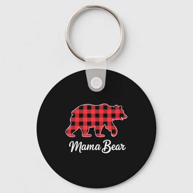 Mama Bear Christmas Red Buffalo Plaid Family Match Key Ring (Front)