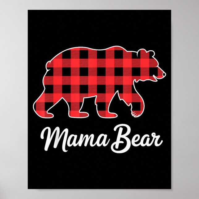Mama Bear Christmas Red Buffalo Plaid Family Match Poster (Front)