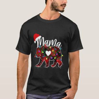 Mama Bear Christmas Red Buffalo Plaid With Santa H T-Shirt