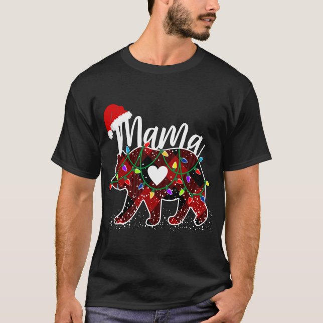 Mama Bear Christmas Red Buffalo Plaid with Santa H T-Shirt (Front)