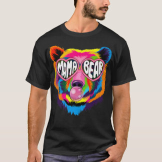Mama Bear Colorful Face glasses Mom Mommy Mothers  T-Shirt
