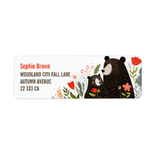 Mama Bear& Cub Cute Animals Floral Return Address 