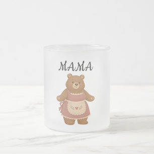 Mama Bear & Cub Minimalist Cute Kids Design Nuve Frosted Glass Coffee Mug
