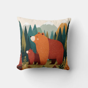 Mama Bear& Cub Mountain Landscape Wildlife Nursery Cushion