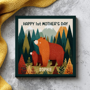 Mama Bear& Cub Nature Landscape 1st Mother's Day Tile