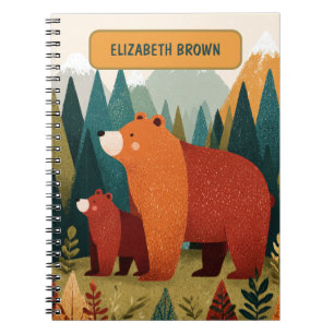 Mama Bear& Cub Wildife Mountain Landscape Name Notebook