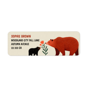 Mama Bear& Cub Woodland Animals Return Address 