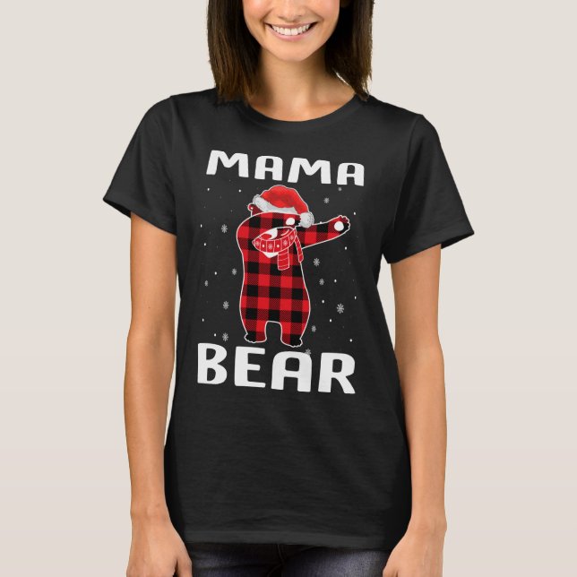 Mama Bear Dabbing Christmas Pajama With Santa Hat  T-Shirt (Front)