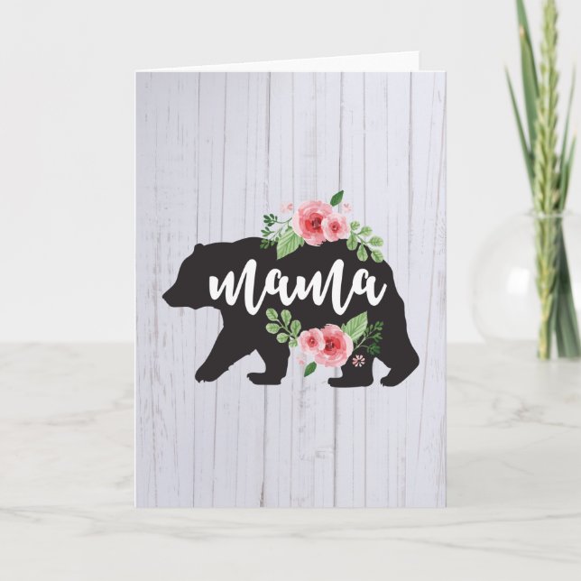 Mama Bear Elegant Rustic Floral Flowers Mum Card (Front)