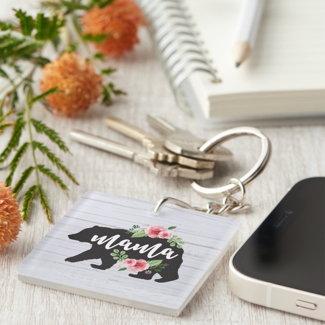 Mama Bear Elegant Rustic Floral Flowers Mum Key Ring (Front Right)