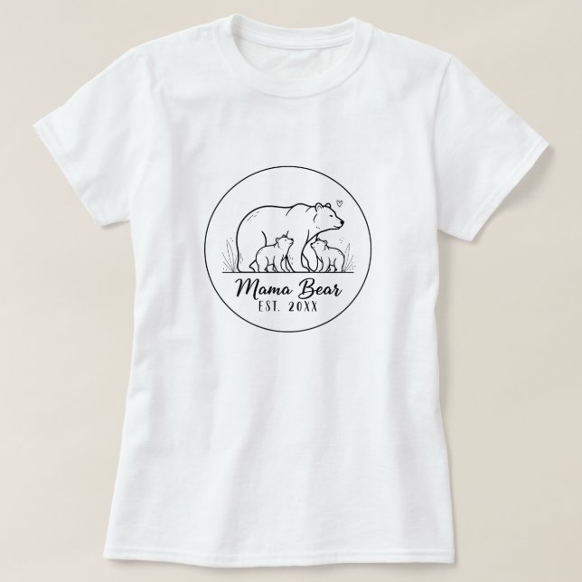 Mama Bear EST 2025 Circle Logo Line Art T-Shirt (Design Front)