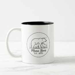 Mama Bear EST 2025 Circle Logo Line Art Two-Tone Coffee Mug