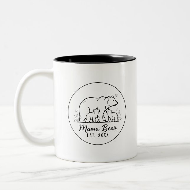 Mama Bear EST 2025 Circle Logo Line Art Two-Tone Coffee Mug (Left)