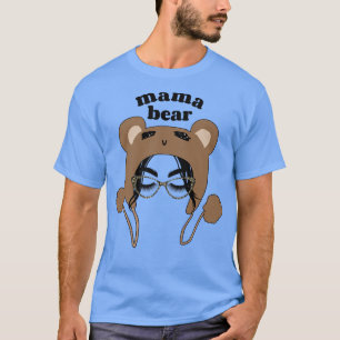 Mama Bear Face Leopard Glasses Messy Bun Mummy Mot T-Shirt