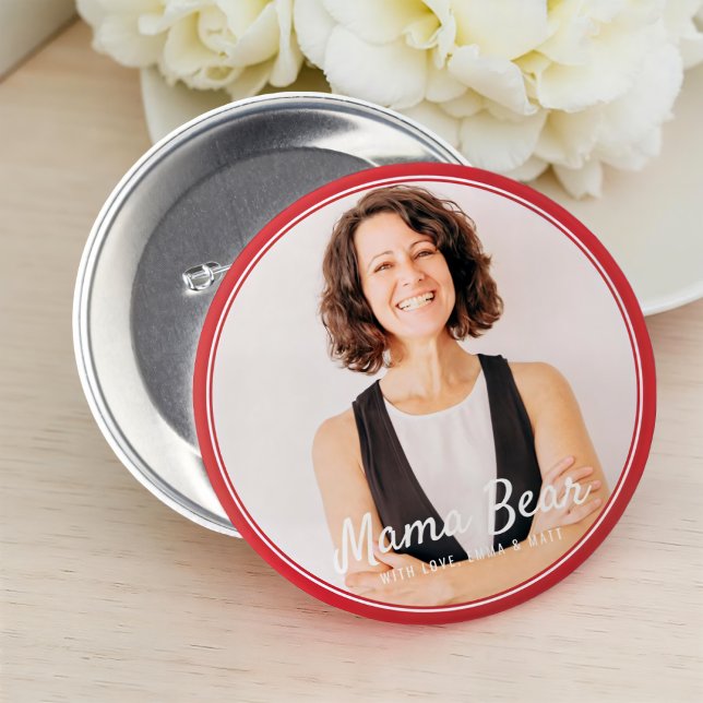Mama Bear Framed Modern Simple Photo 7.5 Cm Round Badge (Creator Uploaded)