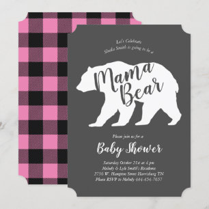 Mama Bear Lodge Baby Shower Pink Plaid Girl Invitation