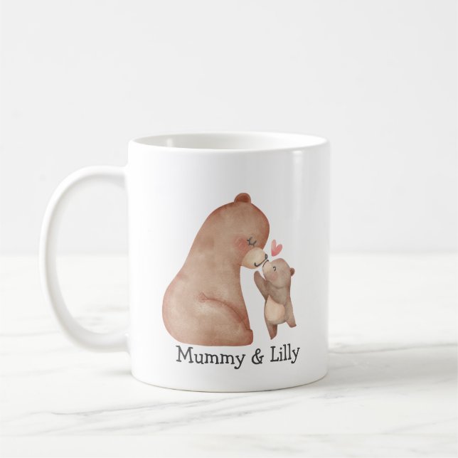 Mama Bear Love – Custom Illustrated for Mum & Baby Coffee Mug (Left)