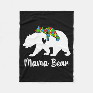 Mama Bear Love Support Autism Awareness Bear Famil Fleece Blanket