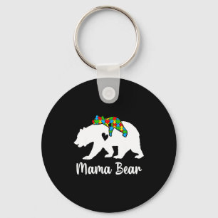 Mama Bear Love Support Autism Awareness Bear Famil Key Ring