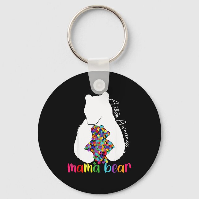 Mama bear love support autism awareness puzzle bea key ring (Front)