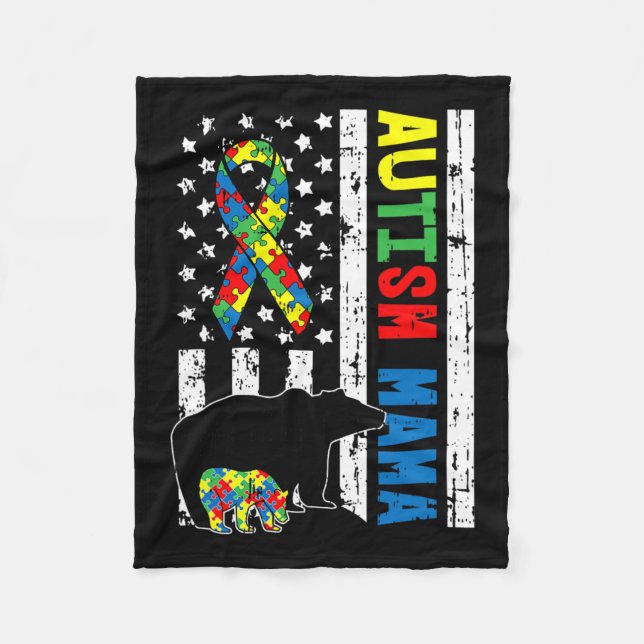 Mama Bear Matching Family Autism Awareness Gifts F Fleece Blanket (Front)