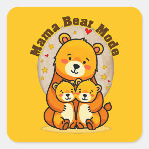 Mama Bear Mode – Cute Mother Bear Illustration Square Sticker