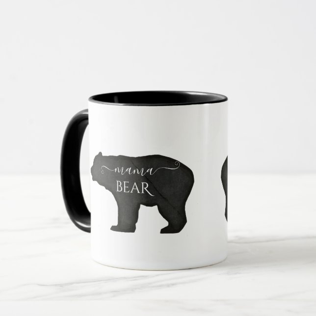Mama Bear Mothers Day Black n White Rustic Modern Mug (Front Left)