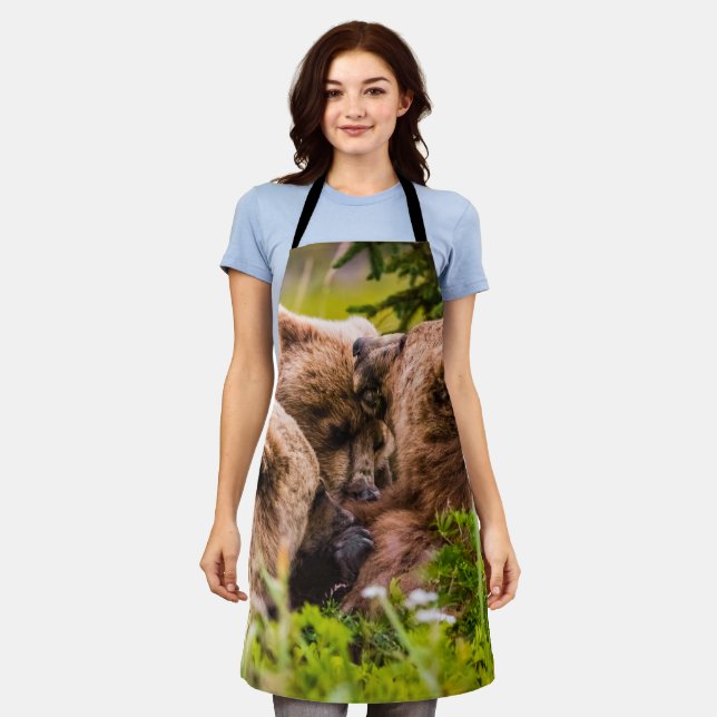Mama bear nursing her two cubs, Lake Clark Nationa Apron (Worn)