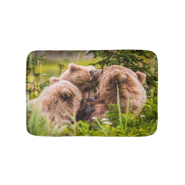 Mama bear nursing her two cubs, Lake Clark Nationa Bath Mat (Front)