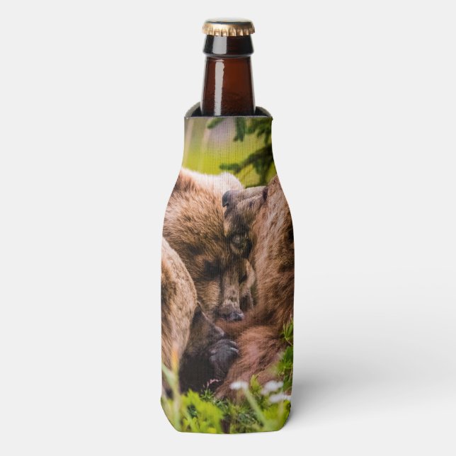 Mama bear nursing her two cubs, Lake Clark Nationa Bottle Cooler (Bottle Front)
