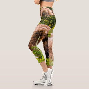 Mama bear nursing her two cubs, Lake Clark Nationa Capri Leggings