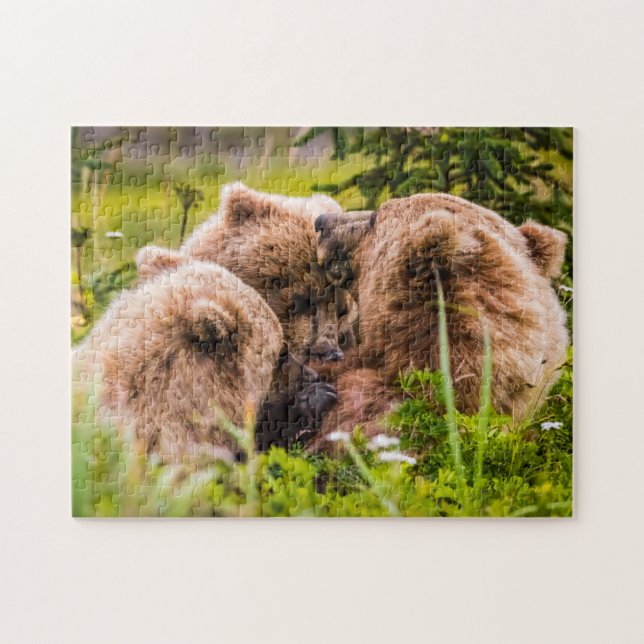 Mama bear nursing her two cubs, Lake Clark Nationa Jigsaw Puzzle (Horizontal)